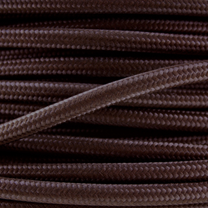 Coloured cord. Fabric lighting cable in a dark brown finish. Round 3 core flex.