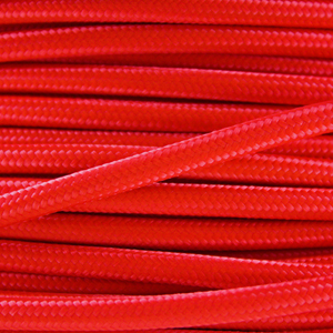 Coloured wire. Fabric lighting cable in a bright red finish. Round 3 core flex.