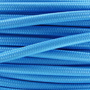 Cloth covered wire. Fabric lighting cable in a bright blue finish. Round 3 core flex.
