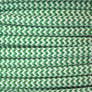 Striped flex / Fabric lighting cable in a green and white finish. Round 3 core flex.