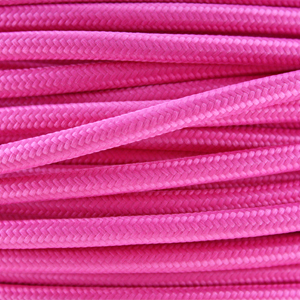 Coloured flex / Fabric lighting cable in a bright pink finish. Round 3 core flex.