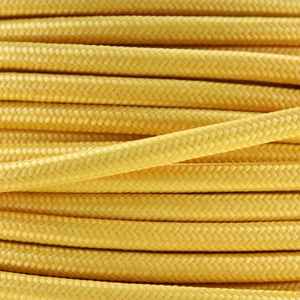Coloured flex / Fabric lighting cable in a yellow finish. Round 3 core flex.