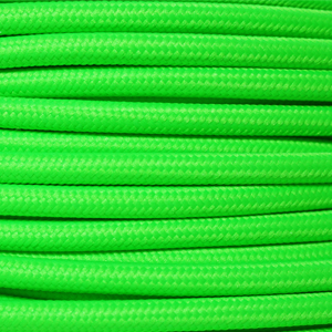 Coloured flex. Braided fabric lighting cable in a neon green rayon finish. Round 3 core flex