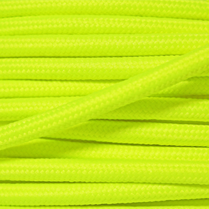 Coloured flex / Fabric lighting cable in a neon yellow finish. Round 3 core flex.